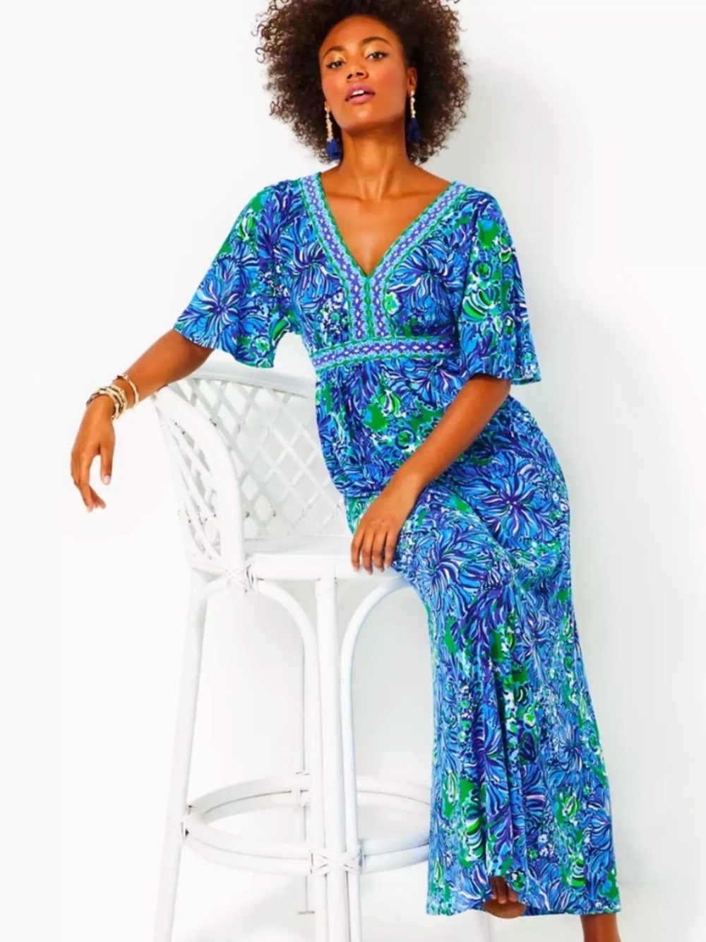 Lilly Pulitzer Addison Maxi Dress in Abaco Blue in Turtle Awe Sz 6